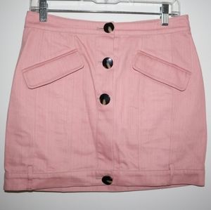 New w/ tag J.ing button down denim mini skirt pastel petal pink jean L unique